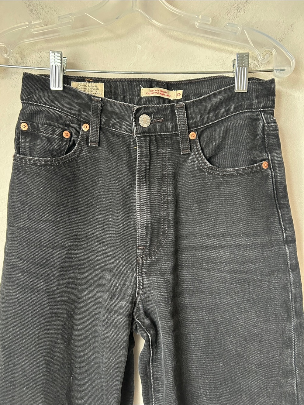 Levi’s RIBCAGE WIDE LEG JEANS - Size 26 black grey charcoal - Picture 4 of 12